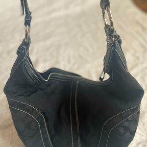Black monogram Coach hobo bag